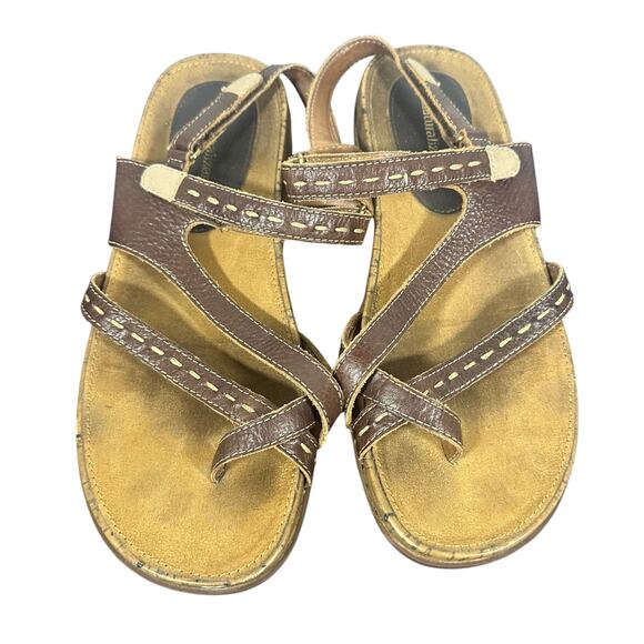 Naturalizer Brown Leather Strappy Sandals Size 9.5 Comfort Walking Cork Sole - Picture 6 of 9